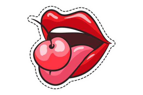 Cherry in Female Mouth. Sexual Desire Ca
