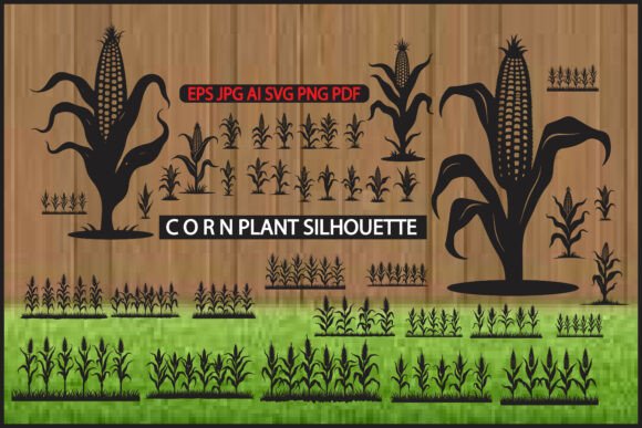 Corn Plant Silhouette Bundle: Graphics & Illustrations for Crafters