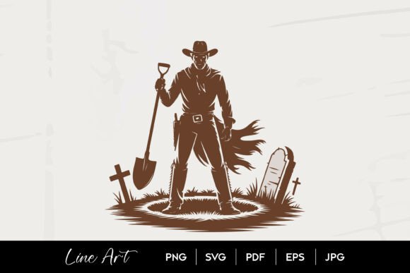 Cowboy Grave Digger Line Art Graphics