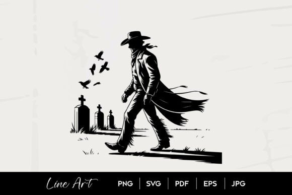Cowboy Graveyard Ravens Silhouette Art Graphics