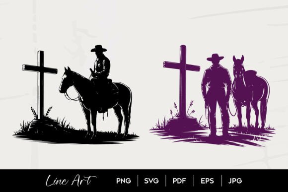 Cowboy Horse Cross Silhouette Art Graphics