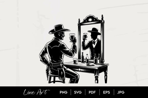 Cowboy Mirror Drink Saloon Art Graphics