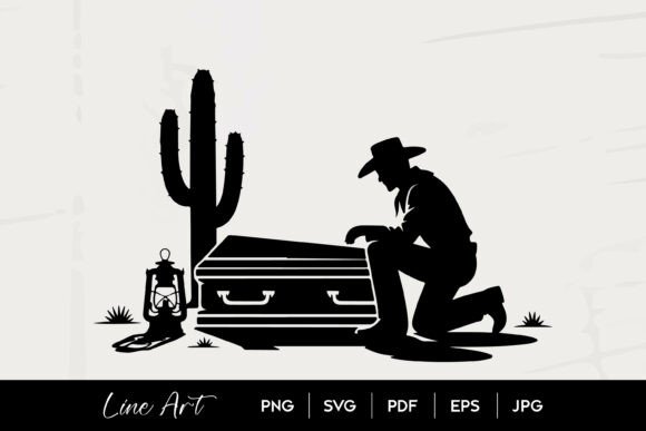 Cowboy Mourning Coffin Silhouette Art Graphics