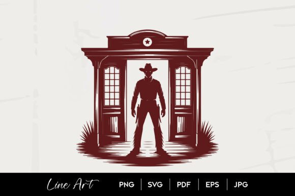 Cowboy Saloon Silhouette Line Art: Graphics for Western Branding