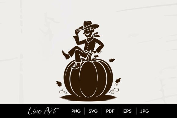 Cowboy Sitting on Pumpkin Silhouette Graphics
