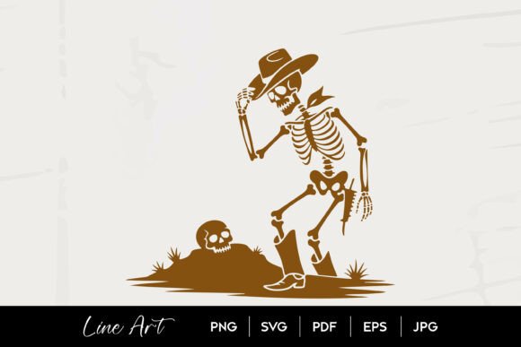 Cowboy Skeleton Grave Line Art Graphics