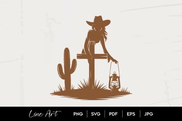 Cowgirl Cross Lantern Silhouette Art