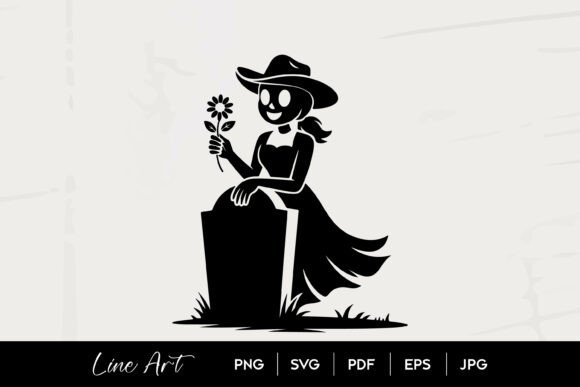Cowgirl Flower Grave Silhouette Art Graphics