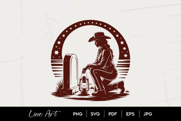 Cowgirl Grave Lantern Line Art Graphics
