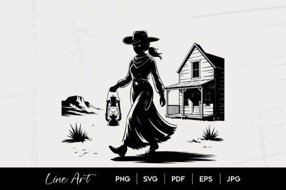 Cowgirl Lantern Western SVG: Graphics for Editorial Use