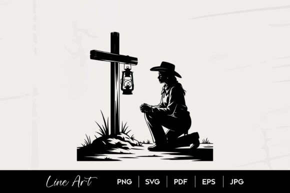 Cowgirl Prayer Cross Silhouette Art Graphics