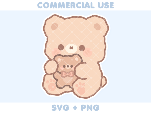 Cute Beige Bear Holding Bear Plush: Graphics & Illustrations for Creative Projects