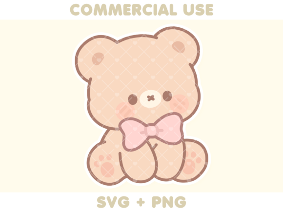 Cute Beige Bear Wearing Bow Graphics and Illustrations