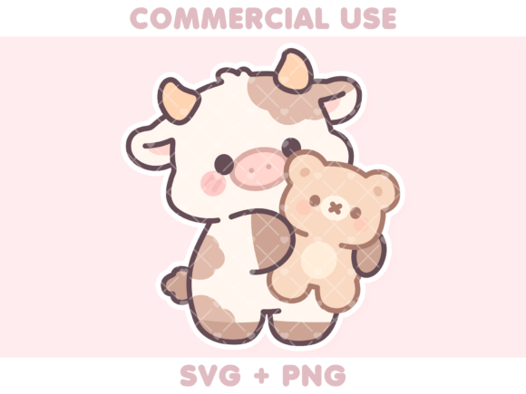 Cute Brown Cow Holding Teddy Bear Graphics