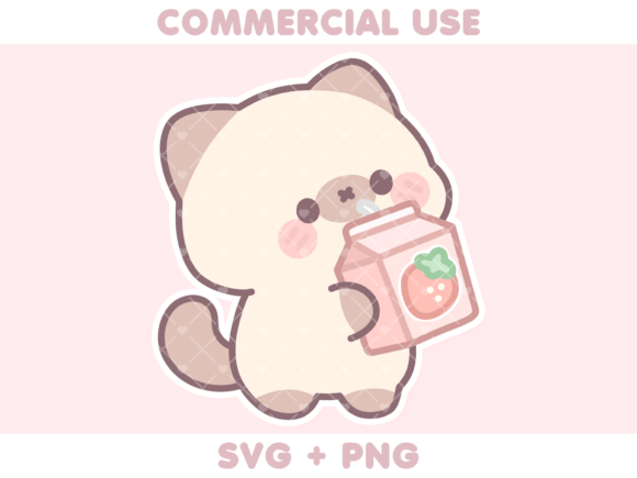 Cute Cat Drinking Strawberry Milk Graphics