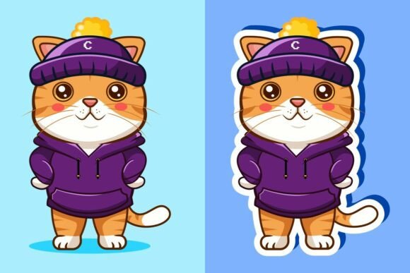 Cute Cat Wearing Hoodie and Beanie Graphics