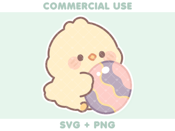 Cute Chick Holding Easter Egg Graphics and Illustrations
