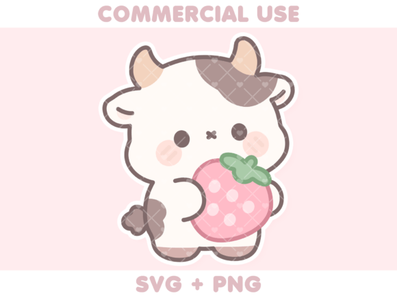 Cute Cow Holding Strawberry Graphics