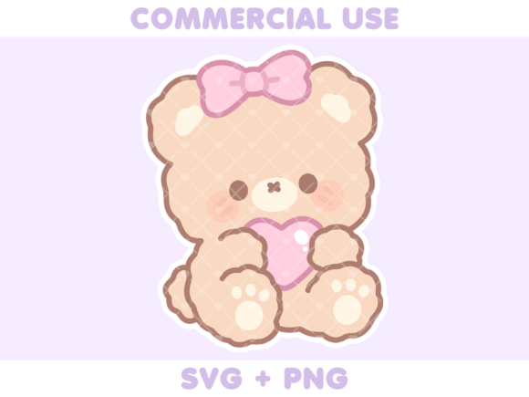 Cute Fluffy Beige Bear Holding Heart Graphics