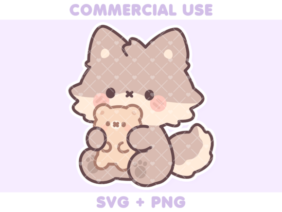 Cute Grey Wolf Holding Teddy Bear Graphics