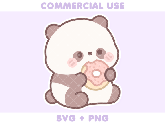 Cute Panda Eating Donut Graphics and Illustrations