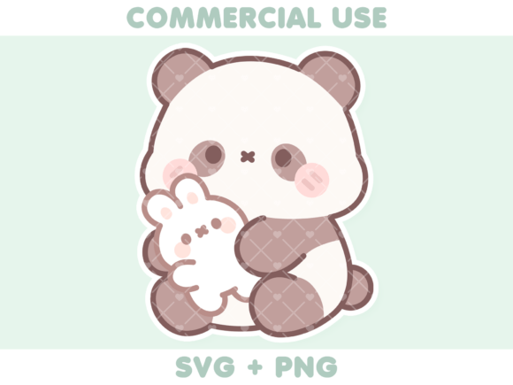 Cute Panda Holding Bunny Plush: Graphics & Illustrations for Branding