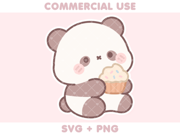 Cute Panda Holding Cupcake Graphics
