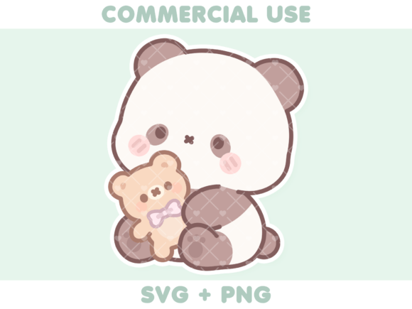 Cute Panda Holding Teddy Bear