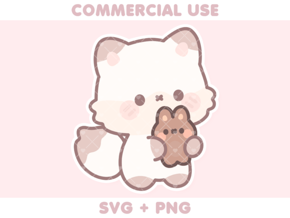 Cute White Fox Holding Bunny Plush Graphics