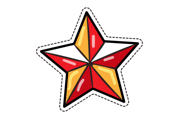 Festive Star Cartoon Icon. Golden Red St