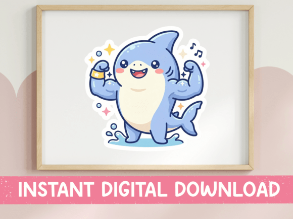 Flexing Shark Workout Kawaii SVG