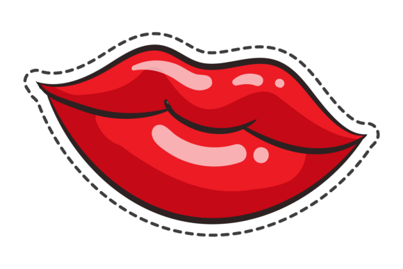 Glossy Red Lips Smile. Graphics & Illustrations
