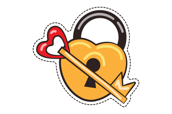 Heart Shape Lock and Love Key Cartoon St Graphics