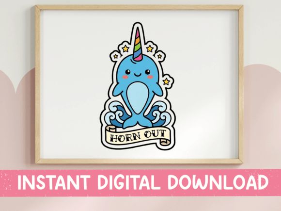 Horn Out Narwhal Wave Sticker: Graphics for T-Shirt Designs