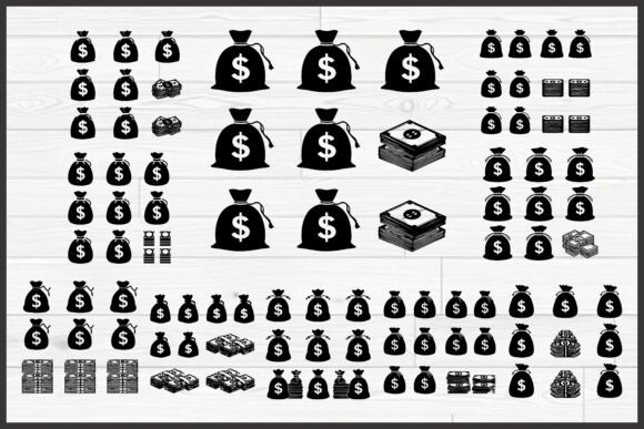 Money Bag Cash Stack Silhouette Bundle