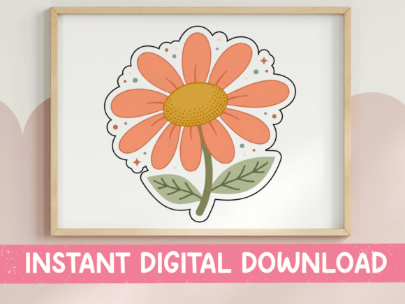 Retro Peach Daisy Flower Sticker Graphics