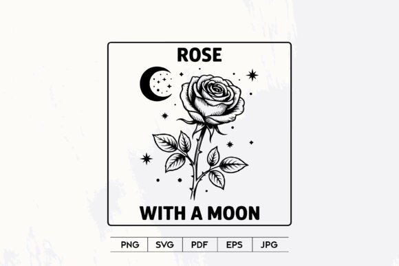 Rose with Moon Vintage SVG
