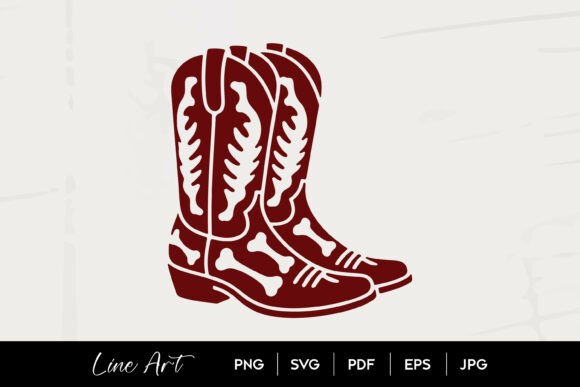 Skeleton Cowboy Boots Line Art Graphics