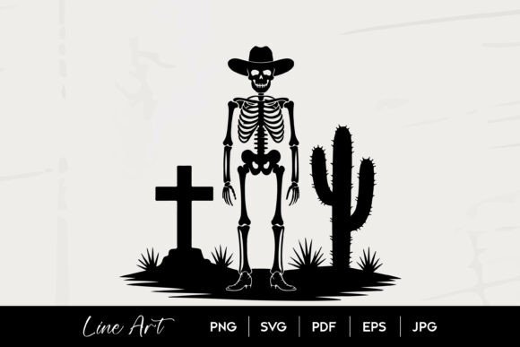 Skeleton Cowboy Cross Cactus Art Graphics