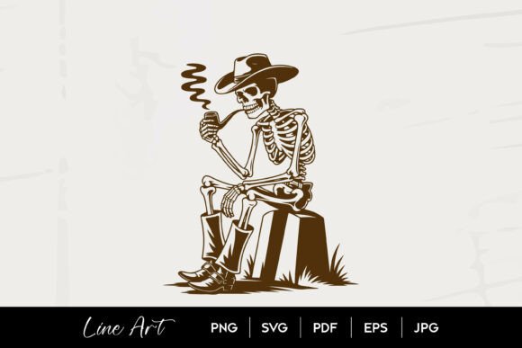 Skeleton Cowboy Smoking Pipe Art Graphics