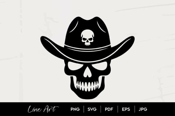 Skull Cowboy Hat Line Art Graphics